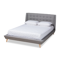 Baxton Studio Naya Mid-Century Modern Grey Fabric Upholstered King Size Wingback Platform Bed